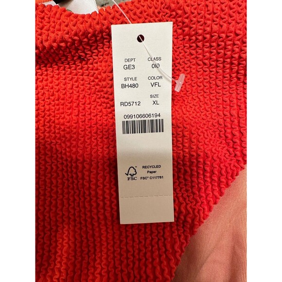 J Crew Bikini Bottom Womens XL Orange Textured Curved Waist Cheeky High Legs - Picture 3 of 6